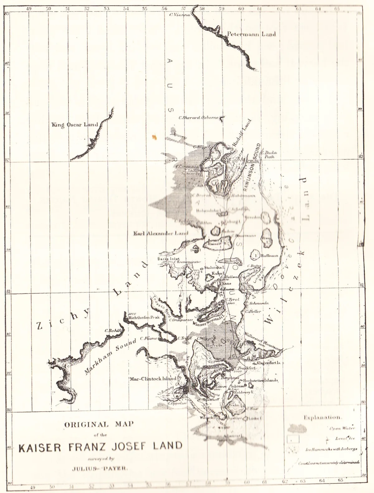 Julius Payer’s early map of Franz Josef Land, circa 1874.