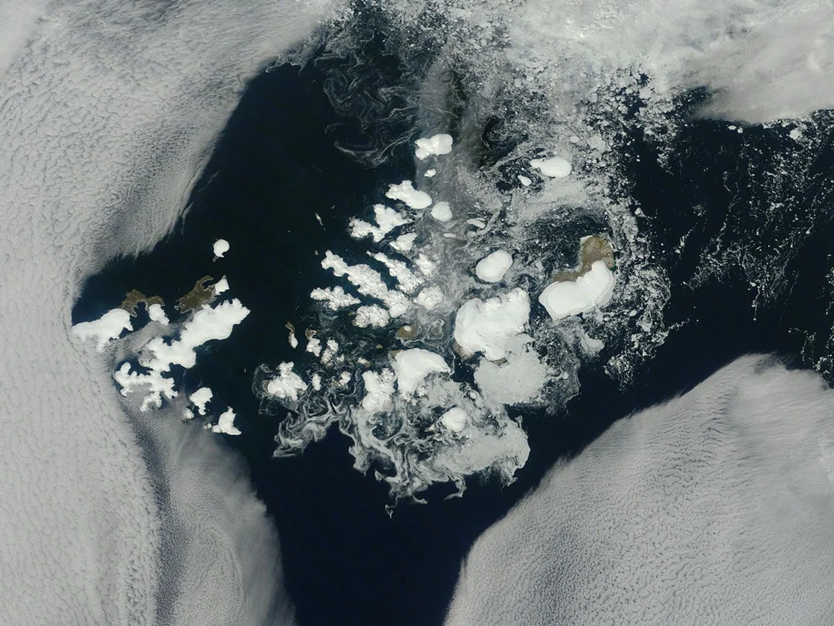 NASA satellite view of the wider Franz Josef Land archipelago, including its western islands.